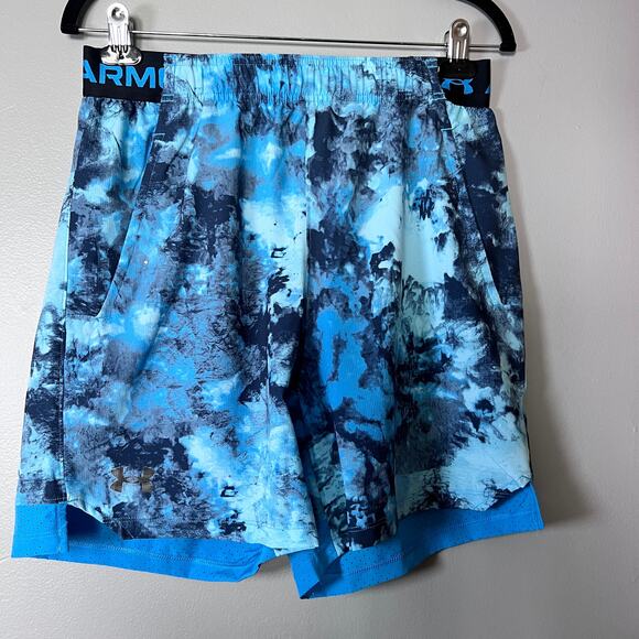 UNDER ARMOUR Men’s Shorts Medium Blue Black Tie Dye  Athletic Training Gym NWT - Picture 4 of 9